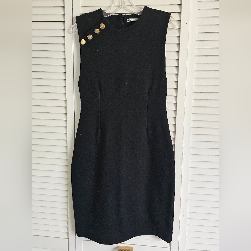 New Zara MIDI DRESS WITH BUTTONS black
